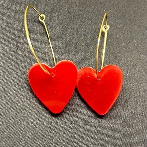 Homemade resin heart dangle earrings. Perfect for Valentine’s Day.